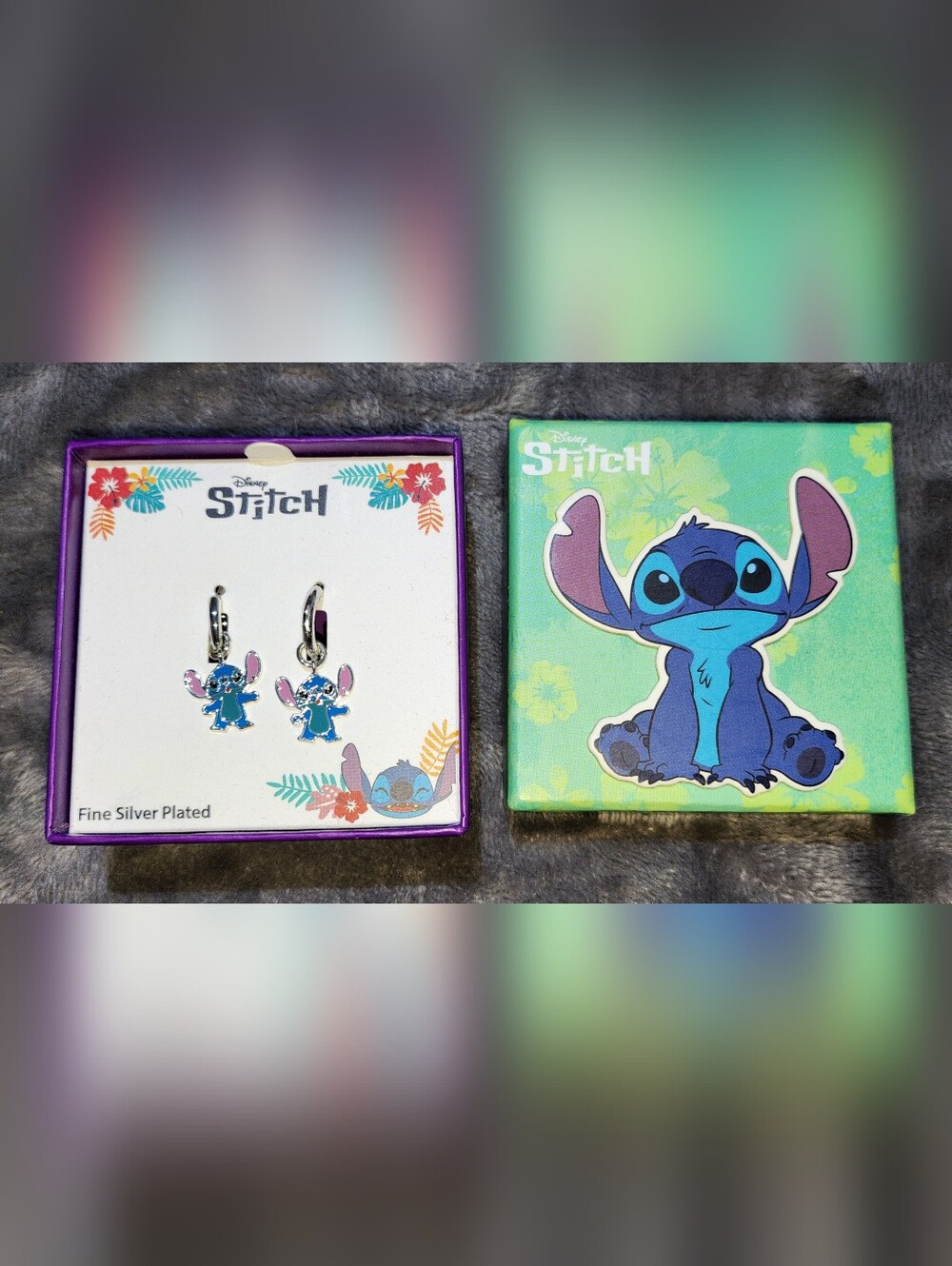 Disney Stitch sterling silver huggie earrings featuring enamel charms.
